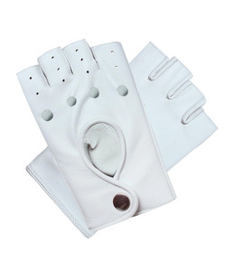 Gants de conduite unisexes en cuir de mouton vert, demi-doigts, avec sangle de poignet réglable, pour toutes les saisons et confortables - Product Image 6