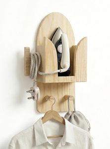 Soporte de Pared para Caja de Hierro de Madera de Acacia Sólida Hecho a Mano – Organizador con Acabado Natural y Ganchos Utilitarios – Montaje Invisible - Product Image 1
