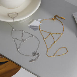 Joyería de Playa, Pulsera de Cadena de Mano de Acero Inoxidable, Pulsera de Dedo con Borla de Circonio - Product Image 2