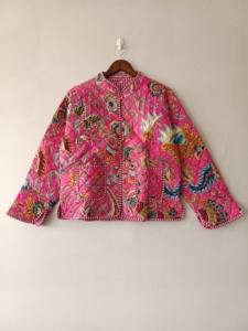 Pink Quilted Cotton <b>Jacket</b>: Reversible Bohemian Winter Coat - Product Image 1