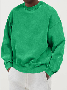 Sudadera Verde Sólida de Cuello Redondo para Hombre, Corte Holgado, Estilo Casual, Tejido de Felpa Francesa 100% Algodón, Estilo Otoñal - Product Image 3