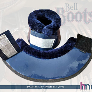 Botas de protección para cascos de caballo de cuero charol brillante con logotipo personalizado, venta al por mayor, con ribete de visón sintético antideslizante, botas de protección contra sobrecargas. - Product Image 4