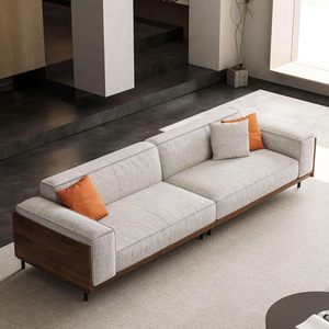 Sofá de 3 Plazas Tapizado de Lujo Estilo Mid-Century Personalizado con Reposabrazos de Madera para Muebles de Salón de Hotel - Product Image 4