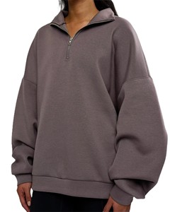 Sudadera de forro polar extragrande para mujer con cremallera de un cuarto, color liso, hombros caídos, manga larga, cuello alto, transpirable, para otoño - Product Image 5