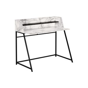Scrivania Moderna per Ufficio Domestico da 48 Pollici con Laminato Effetto Marmo Bianco e Ripiani Contemporanei in Metallo Nero per Laptop - Product Image 2