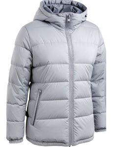 Men <b>Light</b> Grey Hooded Puffer <b>Jacket</b> Warm Quilted Cotton Filled Winter Outerwear Zipper Pockets Casual Streetwear 100% Nylon - Product Image 3