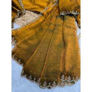 Saree adornado con diamantes para fiestas Hermosa ropa india y pakistaní con trabajo Jarkhan - Product Image 6