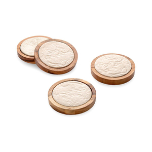Creative Round Brass <b>Coaster</b> <b>Set</b> Of 4 With Holder Modern Gold Brushed Metal Drink <b>Coasters</b> For Coffee Table & Home Bar Decor Cup - Product Image 2