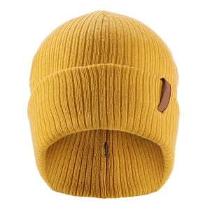 Bonnet tricoté personnalisé en gros pour hommes, bonnets jaunes décontractés chauds d'hiver pour adultes, casquette unie vierge pour enfants, fabricant - Product Image 5