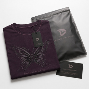 Dravelle Industry <b>Men</b>’s Dark Plum Y2K Cyber Butterfly Graphic T-Shirt, Slim Fit Cotton-<b>Stretch</b> Rhinestone Tee - Product Image 4