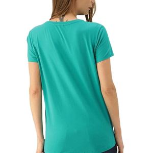 T-shirt pour femme, couleur turquoise unie, manches courtes, col rond, coupe classique, style décontracté, 100% coton jersey tricoté, respirant, à porter toute l'année - Product Image 3