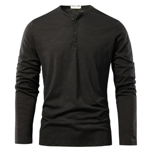 Manufacturers Men <b>White</b> Long Sleeve Henley Shirt Custom Print Embroidery Blank <b>Plain</b> <b>Tee</b> Shirt Summer Casual Mens Clothing - Product Image 2