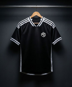 Unisex Black V-Neck Soccer Jersey Short Sleeve Moisture Wicking Polyester Printed Embroidered Logo Front Regular Fit All Seasons - Product Image 1