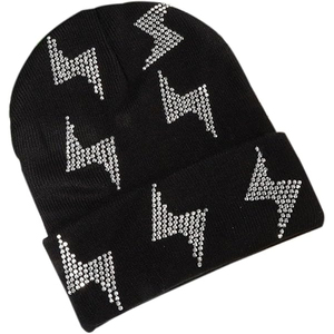 OEM Black Studded Beanie Hat Rib Knit Winter Warm <b>Cap</b> Women <b>Men</b> Soft Stretch Custom Logo Streetwear Skull Hat - Product Image 2