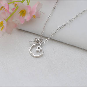 Collier pendentif étoile et lune en argent S925 avec chaîne claviculaire, ensemble de bijoux en perles DIY pour femmes, accessoires de mode - Product Image 5