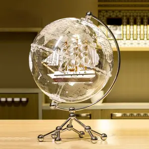 Wellfun 10inch Silver Globe Earth With Lighting Sailboat Popular Creative Gift Decorative Ornament Earth Globe That Spins