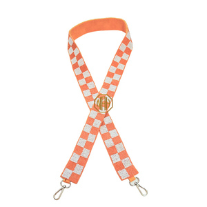 Sangle de sac à main brodée à carreaux orange et blancs, détachable, avec perles, ceinture d'épaule, clip doré, fabricant OEM ODM, vente en gros - Product Image 3