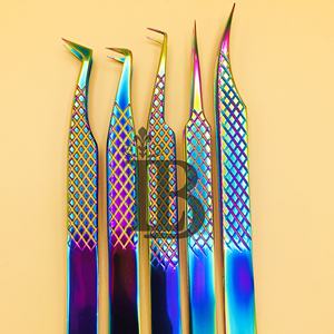 Pinces à épiler arc-en-ciel pour extensions de cils, pinces à cils, pinces à cils en vison, logo personnalisé, pointe fine, poignée lisse, produit tendance, faible MOQ - Product Image 1