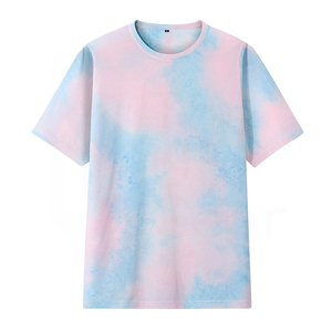 Camiseta de Manga Corta para Hombre, Cuello Redondo, Corte Regular, Informal, Tejida con Diseño Tie-Dye en Rosa y Azul, 100% Algodón Transpirable - Product Image 1