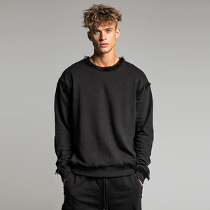 Sudadera de cuello redondo para hombre, estilo distressed, moda de invierno, streetwear, hombros caídos, oversize, manga larga, top con efecto desgastado - Product Image 3