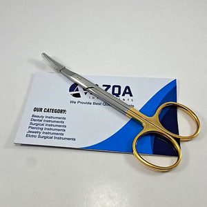 Stainless Steel 4.5 Inch Curved <b>Tungsten</b> Carbide Iris Scissors With Gold Plated <b>Ring</b> Handles For Professional Surgical Use - Product Image 1