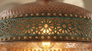 Nouvelle suspension lumineuse de plafond en forme de cercle, décorations vintage en cuivre avec motif floral ajouré - Product Image 6