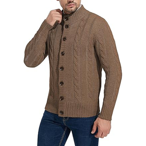 Cárdigan de Punto Marrón para Hombre, Manga Larga, Cierre de Botones, Color Sólido, Corte Regular, Suéter de Invierno 100% Acrílico - Product Image 6