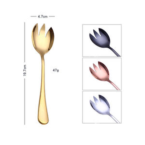 Colorful Gold 2PCS Stainless Steel Serving Spoon and Fork Set <b>Salad</b> Serving Cutlery Tableware Collection - Product Image 3