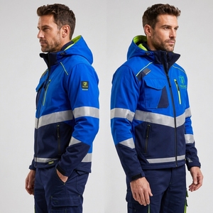High Visibility Men's Reflective Safety <b>Jacket</b> Design Road Safety <b>Canvas</b> Letter Pattern Stand Collar Waterproof Safety <b>Jacket</b> - Product Image 5