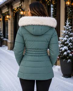 Chaqueta de Invierno Acolchada para Mujer, con Cuello de Piel de Mapache y Zorro Auténtica, Gruesa, Cálida y Casual, Nueva Llegada - Product Image 2