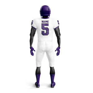 Ensemble de maillot et pantalon de football américain sublimé blanc et violet pour homme, respirant et à coupe athlétique, toutes saisons - Product Image 2