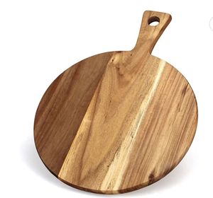 Planche à découper ronde en bois d'acacia de qualité supérieure avec poignée, en bois naturel rustique pour la cuisine, pour servir le fromage, le pain, la viande, 100% écologique - Product Image 5