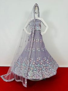 Traditionnel Fantaisie Multi-Resham Travail Séquence Net Fleur Brodé Lehenga Choli Indien Pakistanais Adultes Mariage Saree Robe - Product Image 2