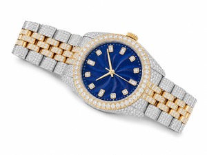 Reloj de Diamantes Unisex de Lujo, Caja de Acero Inoxidable, Esfera Azul, Movimiento de Cuarzo Analógico, Cierre Desplegable de Cristal, 44 mm, Estilo Buceo - Product Image 6