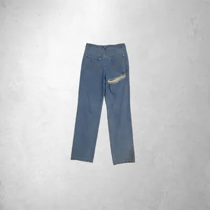 Jeans Rectos Rasgados Azul Medio para Hombre |   Pantalones de Cintura Alta y Pierna Ancha |   Vaqueros vintage desgastados - Product Image 4