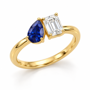 Toi Et Moi Blue Pear Gemstone Lab Emerald Cut 14KT Gold Rhodium Plated Lab Grown Diamond Engagement Gift <b>Two</b> <b>Stone</b> <b>Ring</b> IGI - Product Image 1