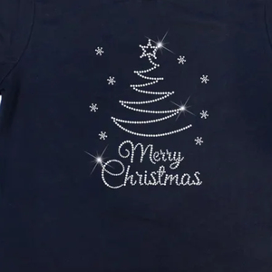 Camiseta Negra de Manga Corta con Cuello Redondo para Hombre, con Adorno de Árbol de Navidad en Pedrería, Corte Regular, Spandex/Algodón, Transpirable, Ecológica, Informal - Product Image 2