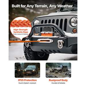 <b>12V</b> <b>DC</b> Electric Winch 12000 Lbs Load Capacity Wireless Wired Remote Control IP55 Waterproof Synthetic Rope for Off-Road SUV Boat - Product Image 4