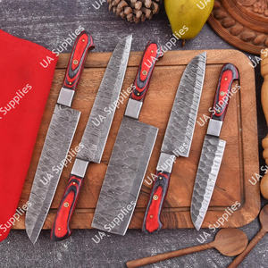 Lot de 5 Couteaux de Cuisine Professionnels en Acier Damas Forgé de Qualité Supérieure, Manche en Bois Pakka Personnalisable OEM, Lame Intégrale, Faible Coût - Product Image 5