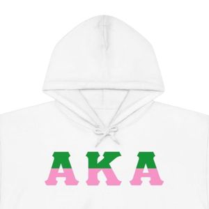 White Pullover Hoodie with <b>Green</b> and Pink Letter Embroidery Fleece Hooded Sweatshirt Long Sleeve Kangaroo Pocket Casual Unisex - Product Image 5