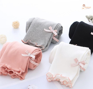 Leggings Vintage 100% Algodón para Niñas con Lazo - Pantalones Largos Transpirables para Bebés - Product Image 1