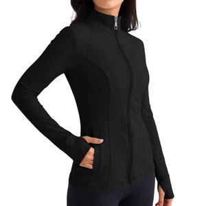 <b>Women's</b> Black Full Sleeve Zipper <b>Racer</b> <b>Jacket</b> Knitted Breathable Solid Color Regular Length Stand Collar Autumn Wear - Product Image 4