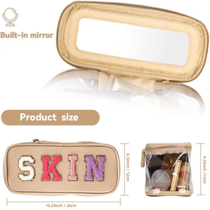 Organizer Portatile per Trucchi Stile Preppy, Borsa Trasparente con Cerniera e Lettere in Ciniglia, Impermeabile e Pieghevole per Viaggi, Borse e Astucci per Cosmetici - Product Image 2