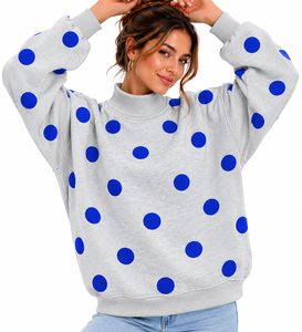 Sweat-shirt pull-over gris pour femme, col rond, manches lanternes, éco-responsable, infroissable, polyester/coton, épaules tombantes - Product Image 4
