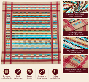 Shemagh tissé multicolore en zigzag 50x50 pouces (127x127cm) beige avec bordure rayée rouge, ourlet fini, 220g, unisexe - Product Image 3