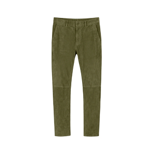 Traje de Dos Piezas de Gamuza Verde Oliva para Hombre, Marca Leather Cult, Blazer de Solapa con Muescas y Cierre de un Solo Botón - Product Image 3
