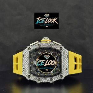 Reloj de Diamantes LOOK JEWELERY para Hombre, Caja Octogonal de Acero Inoxidable, Correa de Acero Inoxidable con Moissanita Amarilla, Números Arábigos, para Niños - Product Image 5