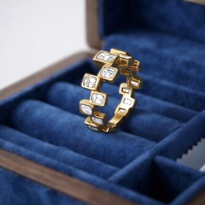 Wonderful 10K 14K 18K Solid Yellow Gold Vintage Party Channel Set Full Eternity Wedding Band Emerald Lab Diamond Stacking Ring - Product Image 4