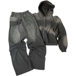 Acid Wash Winter Men's Tracksuits <b>Zip</b>-<b>Up</b> <b>Hoodies</b> & Sweatpants Sets Polyester/Cotton Reversible Breathable Eco-Friendly Pakistan - Product Image 1