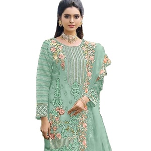 Orignal pakistani organza ชุดเย็บปักแบบไม่มีตะเข็บที่เย็บติดด้านในและ santoon pent และ NET embroidery dupatta - Product Image 1